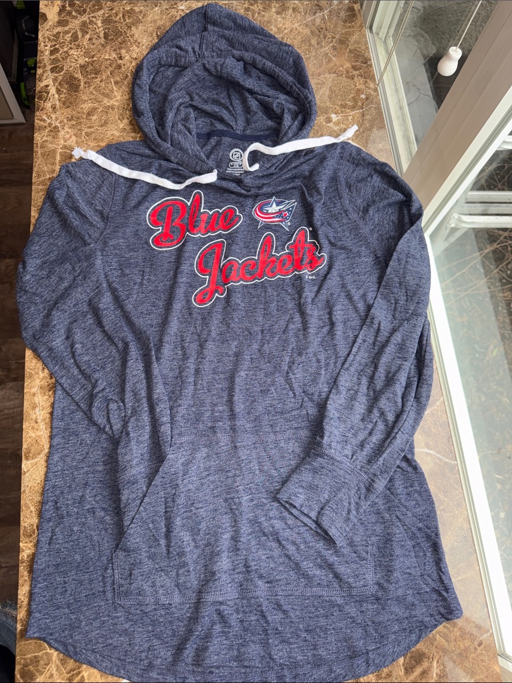 NHL Columbus Blue Jackets Heather Navy Hoodie with Red Script